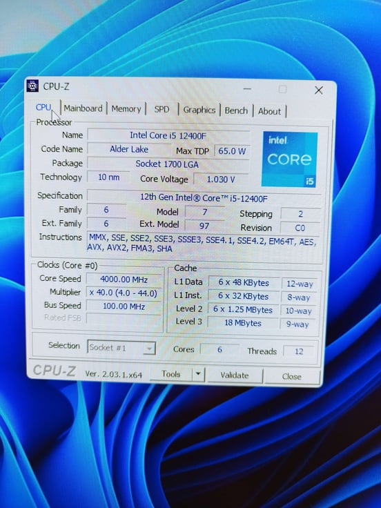 Processore Intel Core i5-12400F 6 Nuclei 2,5 GHz Frequenza base 4
