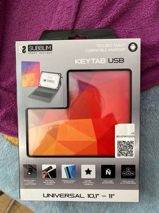 SUBBLIM Custodia Con Tastiera Per Tablet 11" – Micro USB E Type-C – Chiusura Magnetica – Stampa Triangoli (Tastiera Spagnola) - 2